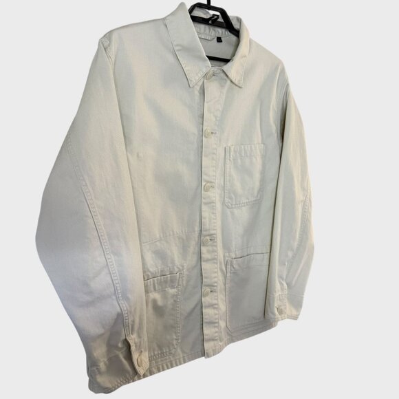 UNIQLO Denim Utility Chore Jacket Off-White Men's Large Military Field Button-Up - Picture 3 of 13